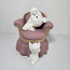 Vintage Handmade Poodle Breed Signed Dog Figurine Pink White 1960s Clay Hobby 