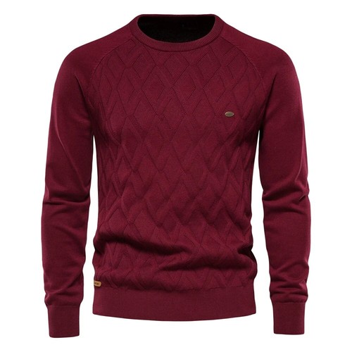 Argyle Basic Men Sweaters Solid Color O-neck Long sleeve Knitted Male Pullover - Picture 2 of 16
