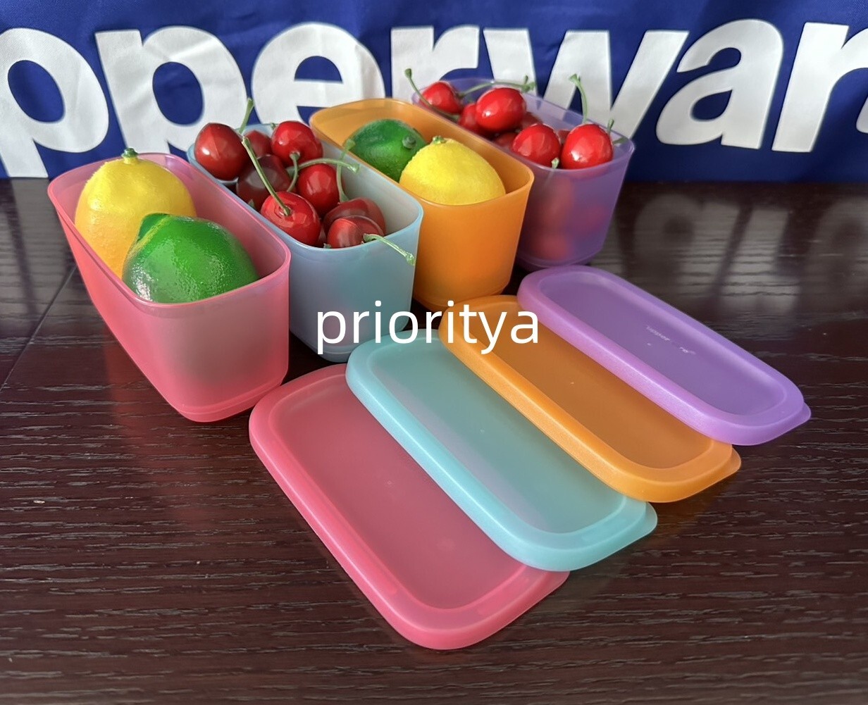 Tupperware Mini Basic Bright Rectangular Container Set 4 Sheer Rainbow ...
