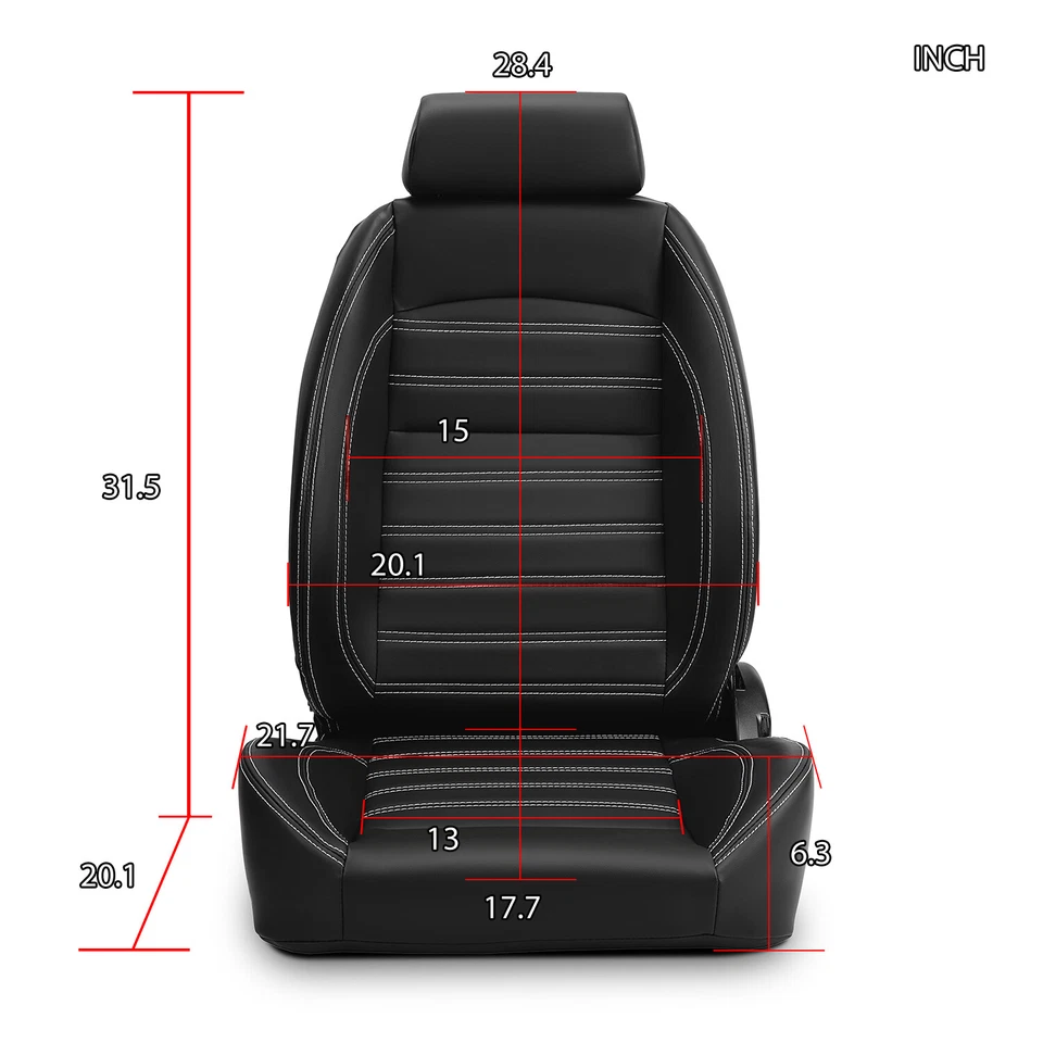 1 Pair Universal PVC Leather Easy Reclinable Black OBS Style Seats Car Seats Foto 2 de 4