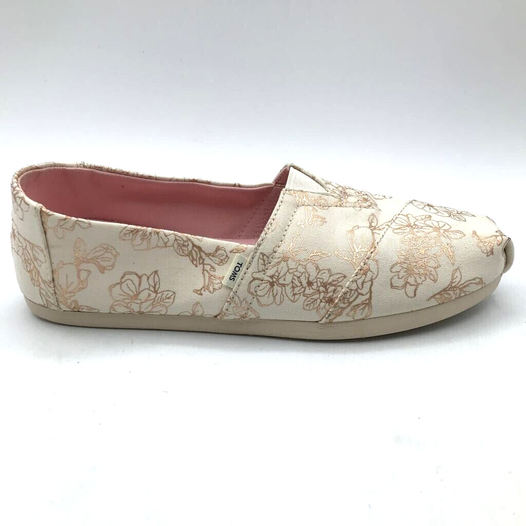 Toms Womens Alpargata Slip On Shoes Ivory Pink Canvas Floral