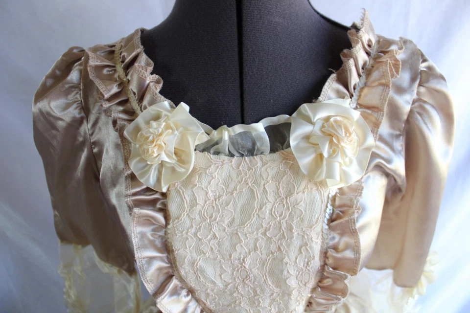 Disney Store Long Princess Dress Women's Size Small Tan Satin Lace - Image 4 of 4