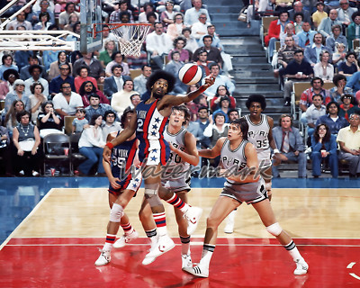 ABA 1976 New York Nets Julius Erving Dr J action vs Spurs Color 8 x 10 Photo Pic