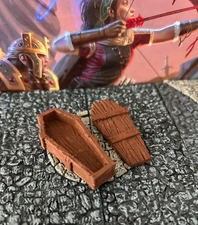 Wooden Coffin 2 pc set painted miniature Dungeons & Dragons D&D terrain undead