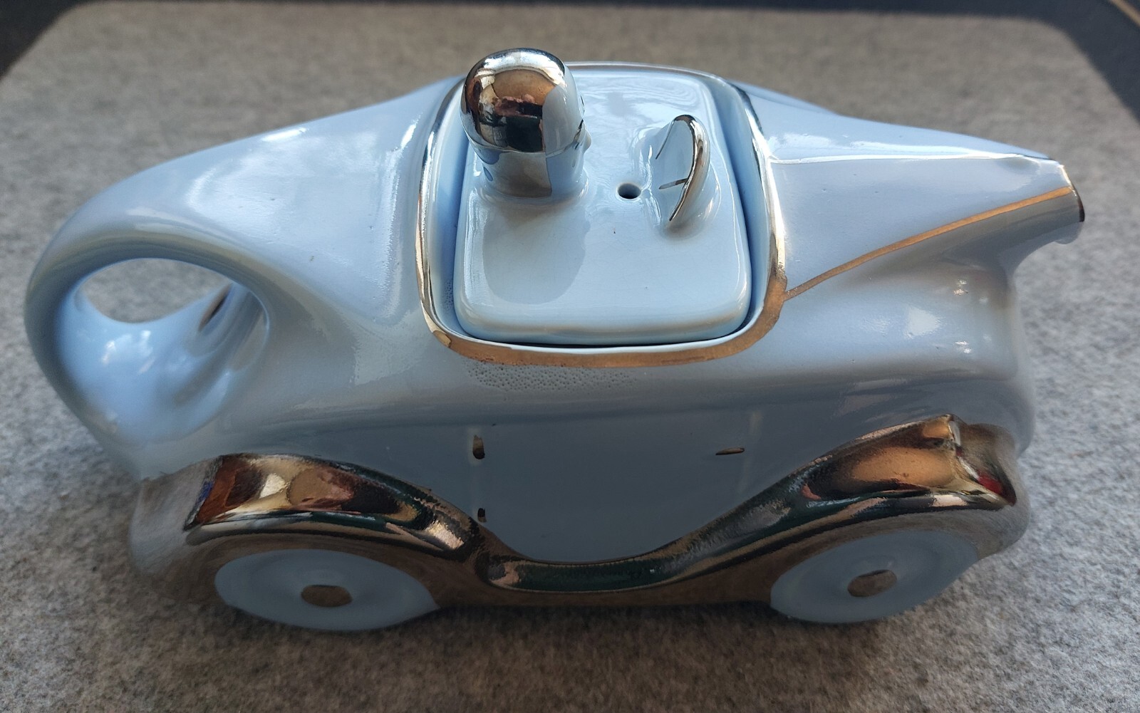 Slate Blue Sadler Racing Car OKT42 Teapot Ceramic Vintage rare Light