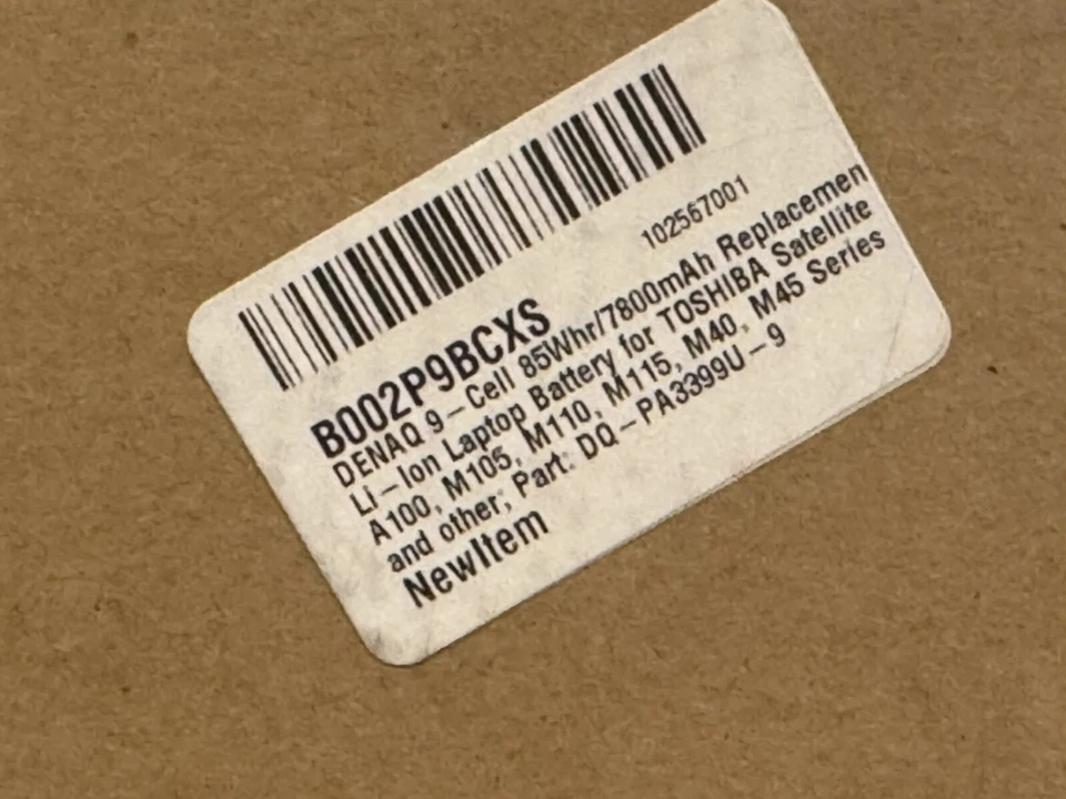 Batería de iones de litio para portátil DENAQ 9 celdas 85 Whr/7800 mAh para satélite TOSHIBA Foto 2 de 3