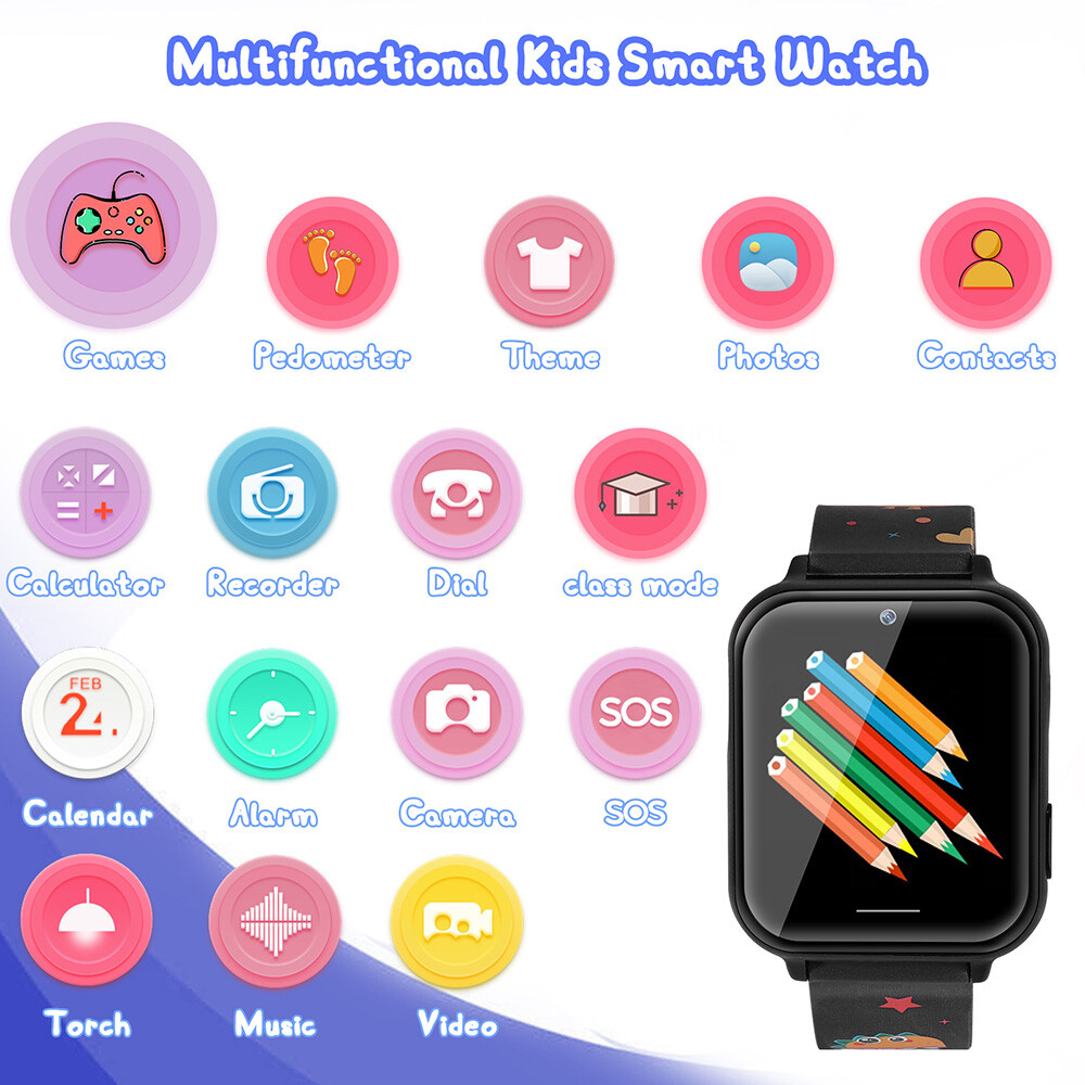Smartwatch Für Kinder 4–10 Jahre – Lernspiele, Kamera, Musik, Geschichten, Schrittzähler – 4,3 Cm Touchscreen