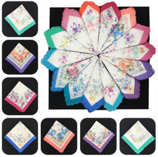 12pcs Women Vintage Floral Flowers Handkerchief Cotton Square Hanky Ladies Decor