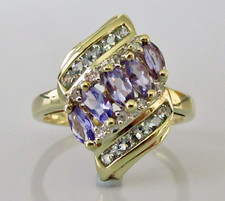 Gold Diamond Ring - Ex QVC 9ct Gold Tanzanite Topaz Diamond Cluster Ring Size M