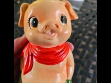 Vintage Rare "PIG" Piggy Bank With Green Pants and Orange Scarf