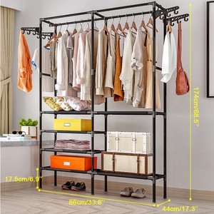 Heavy Duty Double Rod Freestanding Closet Storage Organizer Rack