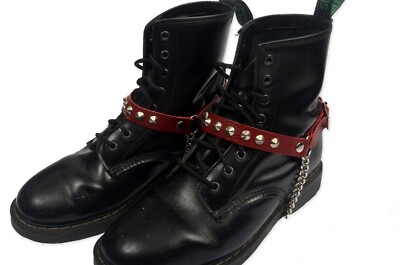 Burgunder Leder Punk Stiefelriemen mit Nieten Spikes Biker Rocker