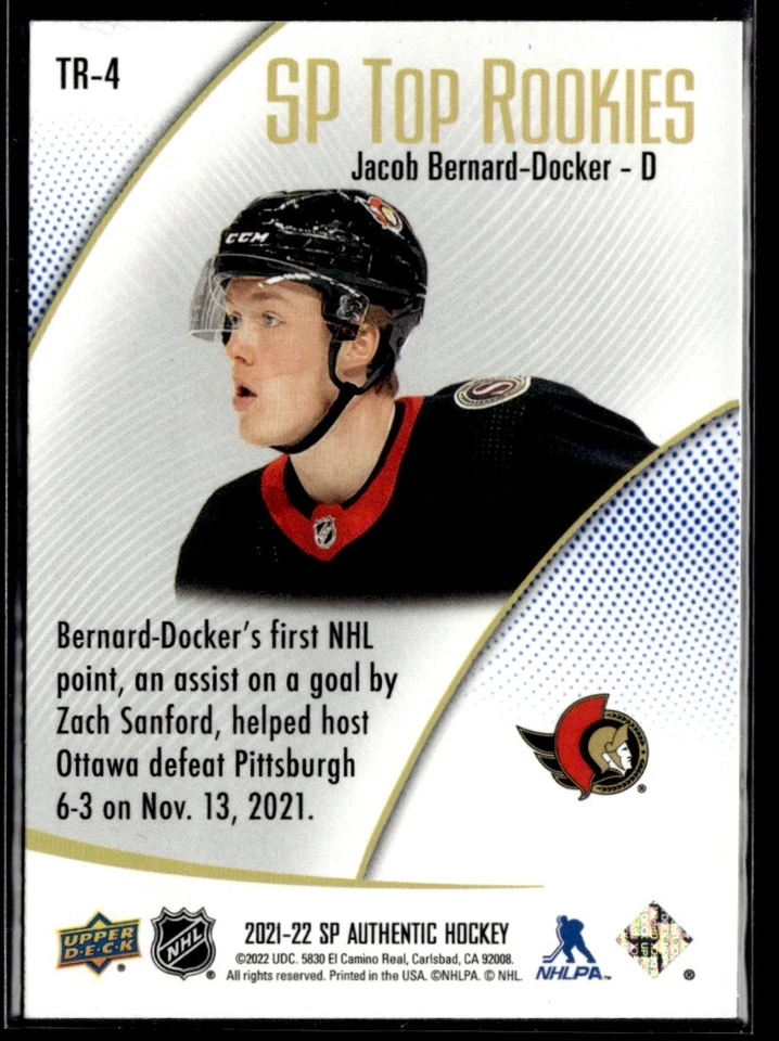 2021-22 SP Authentic Top Rookies Jacob Bernard-Docker #TR-4 - Image 2 of 2