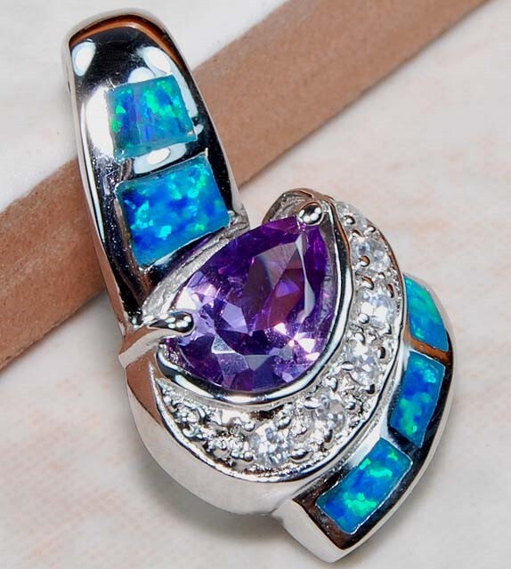 Amethyst Australian Opal Inlay 925 Sterling Silver Pendant OP1