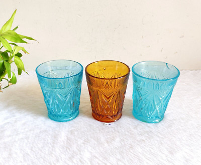 Klassisch Bernstein Aqua Blau Glas Bauchige Alt Barware Dekorative Sammler G361