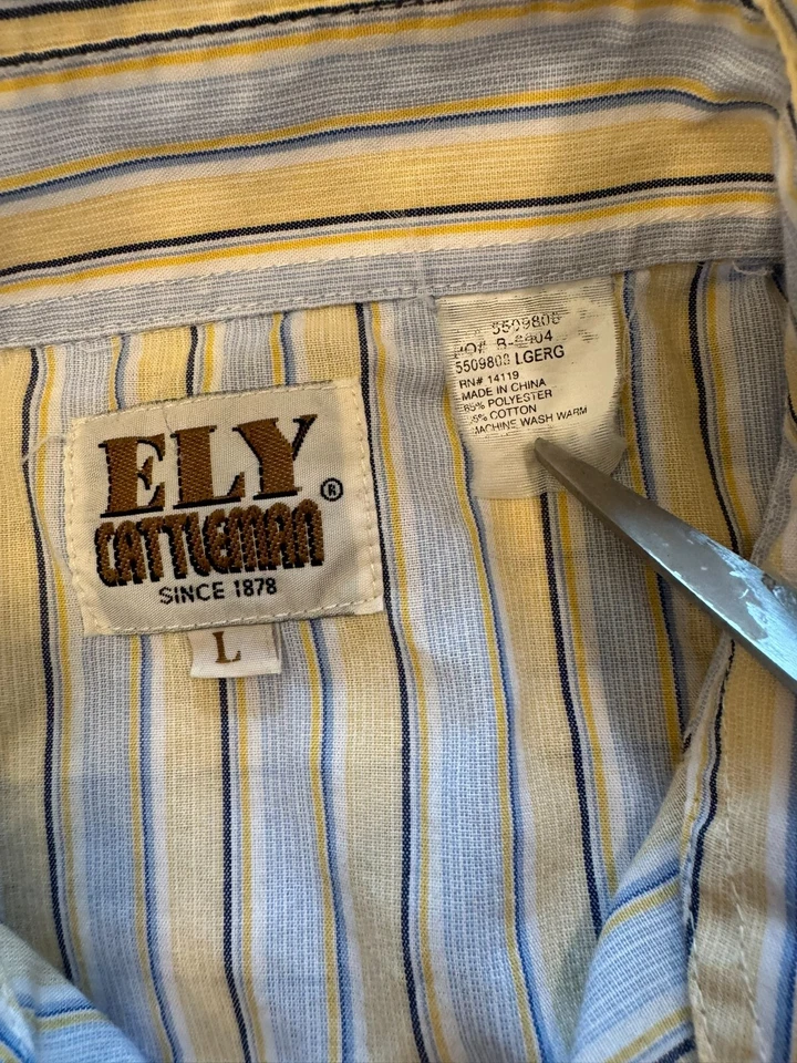 ELY Cattleman Western Snap Up Para Hombres Grande De Colección Rayas Amarillas Cuello Vaquero Foto 2 de 4
