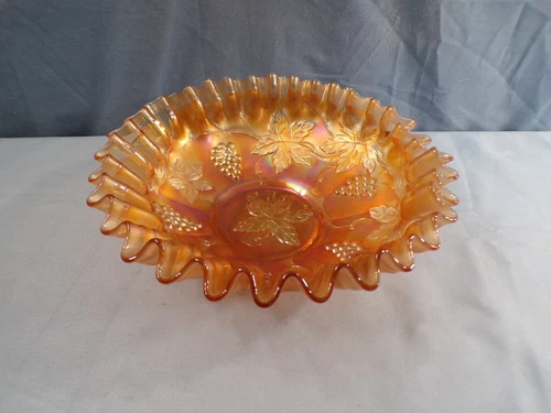 Vintage Fenton Marigold Carnival Glass Vintage Pattern Bowl - Grapevine Design