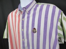 Vintage Chaps Ralph Lauren Block Stripe Shirt Mens L Short Sleeve Crest Pocket