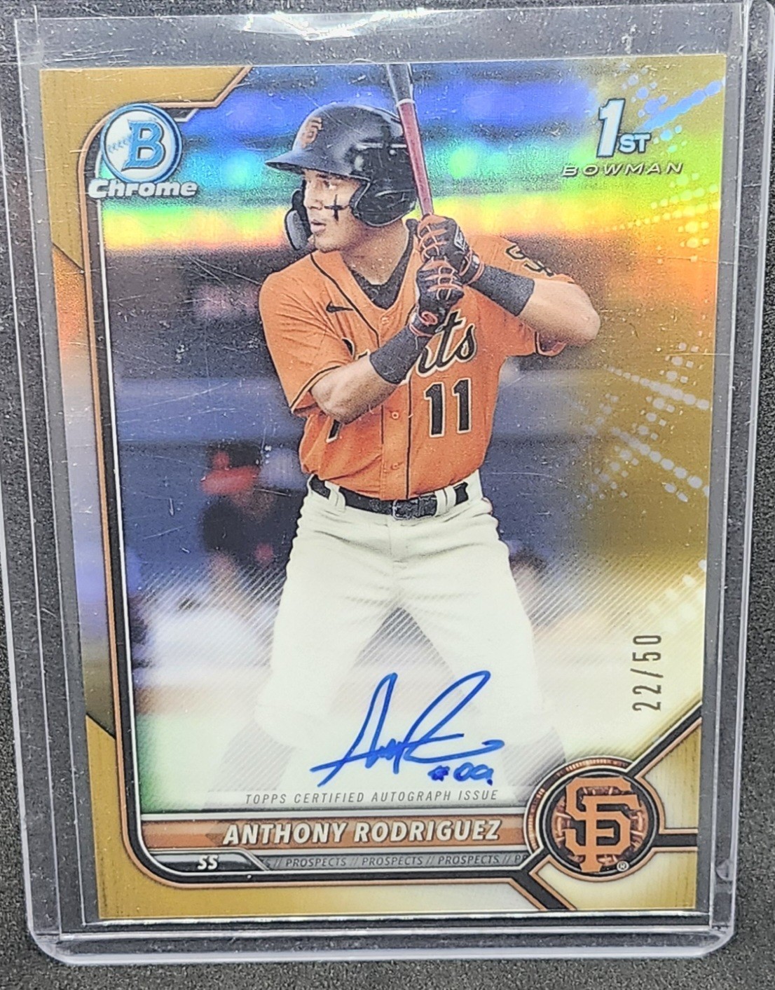 2022 Bowman Chrome #CPA-ARZ Anthony Rodriguez 1st Gold Refractor Auto 22/50