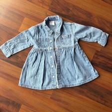 Vintage Baby Guess Denim Dress Light Wash Button Down Pleated 24M Made in USA