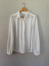 LOFT White Long-Sleeve Button Henley Blouse