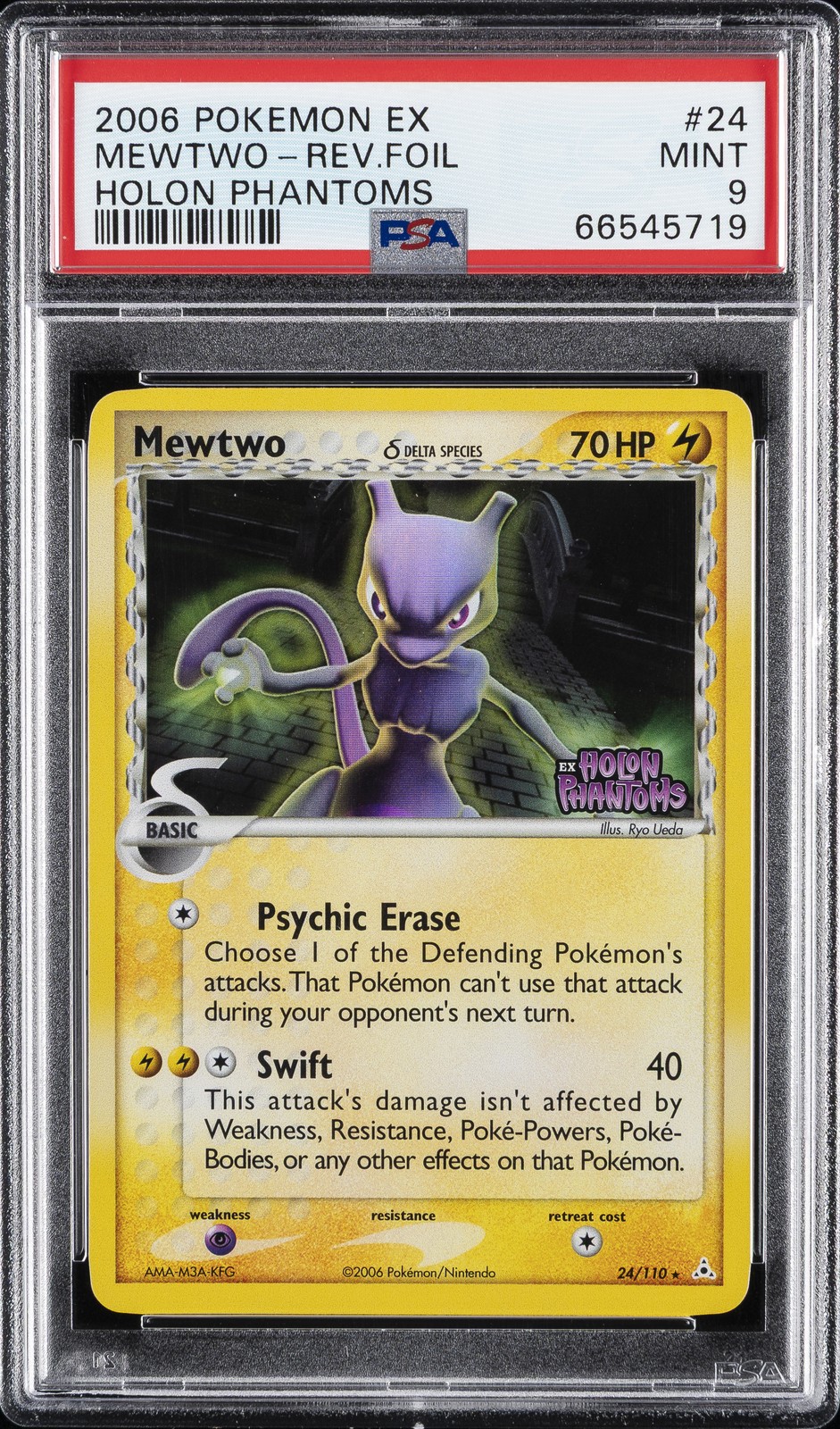 2006 POKEMON EX HOLON PHANTOMS #24 MEWTWO-REVERSE FOIL PSA 9