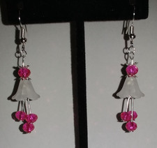 Spring White Acrylic Flower Rondelle Briolette Faceted Glass Fishhook Earrings