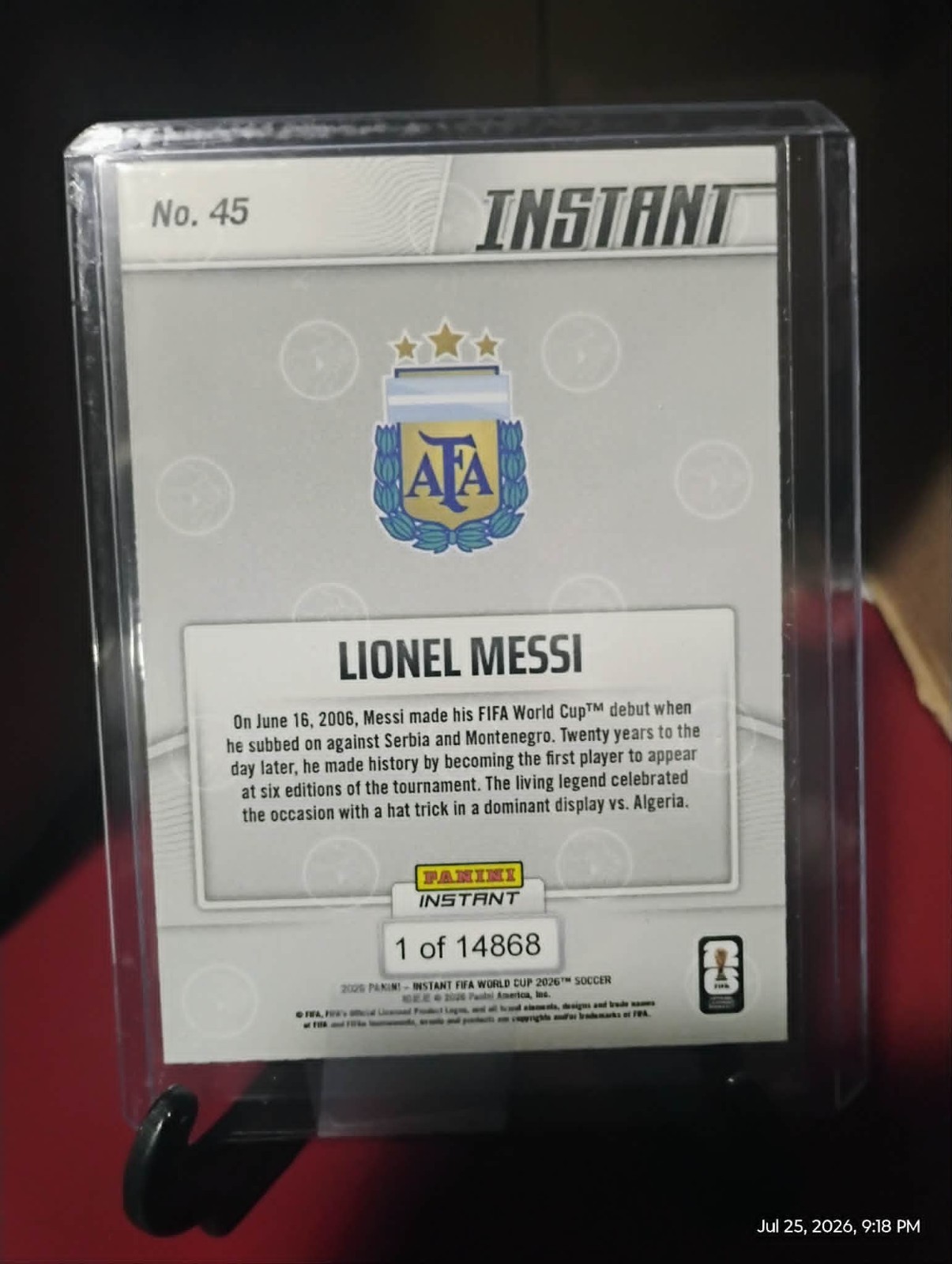 2026 Panini Instant FIFA World Cup #45 Lionel Messi Argentina PR:14868 Ships now view 2