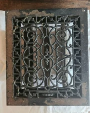 Victorian Iron Floor Vent Grate w/ Louvers 11 7/8" x 13 7/8" Outer, 10x12 Inner