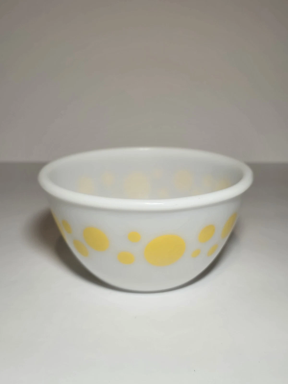 Hazel Atlas Yellow Polka Dot 5.75" Mixing Bowl Milk Glass Vintage