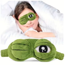 3D Frog Eye Mask Plush Sleeping Blindfold Soft Travel Sleep Shade Green Unisex