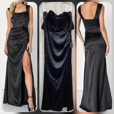 LULUS Stunning Arrival Black Satin Off the Shoulder Maxi Dress Size XL NEW
