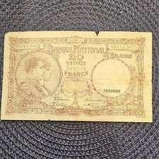 WWII Era Belgium 20 Francs 1943 Banque Nationale de Belgique Banknote