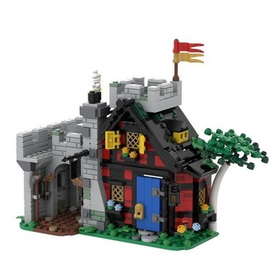 Modubrix Mocs Bricks Sets  Medieval Guarded Inn 770 Parts Building Toys Kits