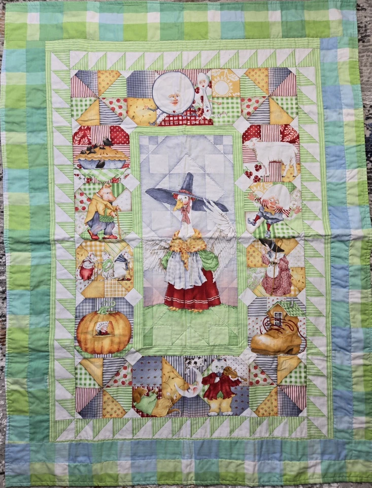 Vintage Crib Baby Blanket Quilt Mother Goose Nursery Rhymes Quilted Multicolor - Image 2 of 4