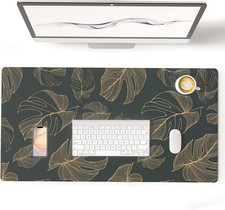 Monstera Leaves PU Leather Desk Mat 31.5x15.7" Waterproof Non-Slip Large