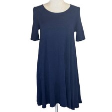 Forever 21 Womens Medium Navy Blue A Line Swing Dress Short Sleeve Stretch