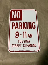 Los Angeles No Parking Street Cleaning Sign Vintage Porcelain Sign .