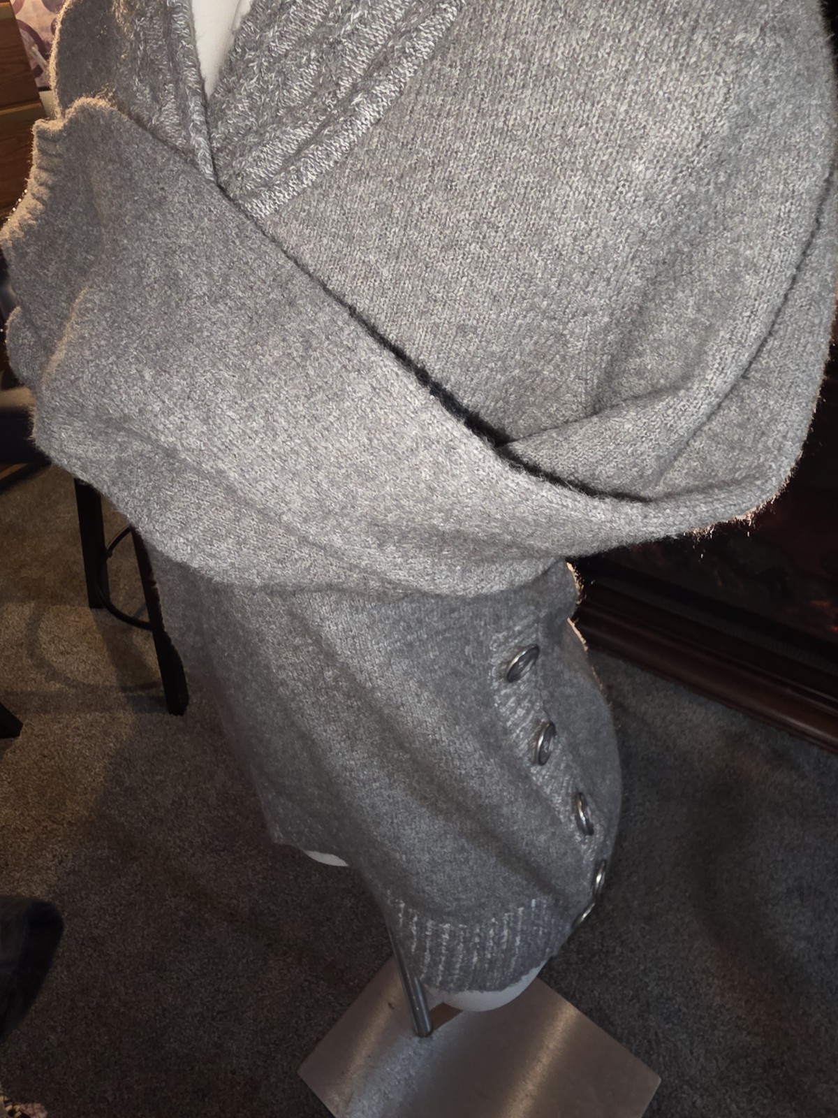 Style&Co. Solid Dark Gray Collared Long Sleeve Pu… - image 2