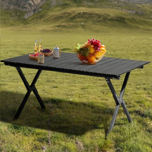 Folding Portable Camping Outdoor Picnic Table Carbon Steel with Carry Bag, Black