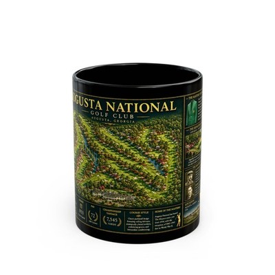 Augusta National Course Map Mug | Black Ceramic Coffee Mug  | Great Golf Gift 