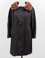 Vintage Worumbo Women’s 60s Furvelour Black Wool Mink Fur Collar Princess Coat