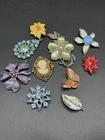 Lot Of 10 Vintage Costume Brooches Pins Pendants Rhinestones Bling Jewelry