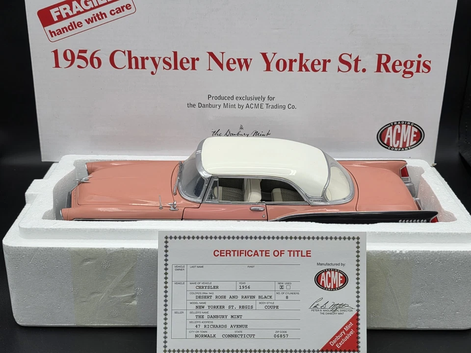 Danbury Mint 1956 Chrysler New Yorker St. Regis Hardtop 1:18 By Acme Diecast Car - Image 4 of 4