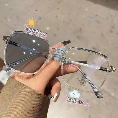 Photochromic Sunglasses Anti Ultraviolet Transparent Frame Eyeglasses Fashion Ko