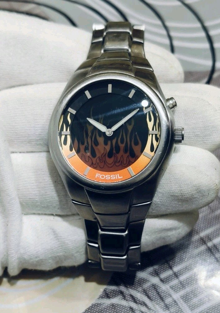 Fossil Big Tic Watch Mens 39mm Red Black Stainless Steel Band