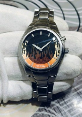 Fossil Big Tic Watch Mens 39mm Red Black Stainless Steel Band