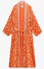 Zara Hanoi Orange Satin Printed Kimono With Belt Size  M/L Bloggers Insta
