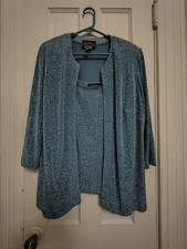 Alex Evening 2Pc Blouse Set Glitter Blue Black White Size 2X Top Topper Z