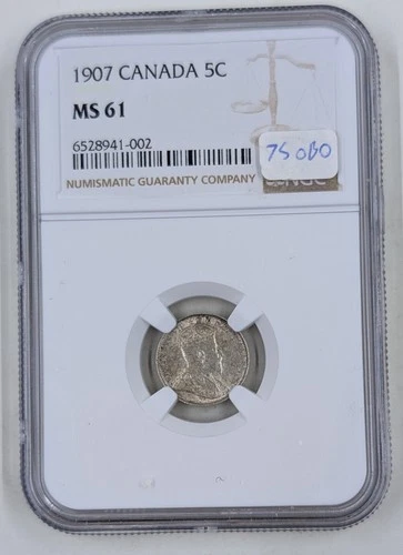 1907 Canada MS61 5 Five 5 Cent Silver Piece NGC Graded